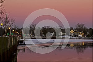 Deep Pink Sunset In Small Harbor