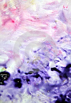 Deep purple pink colorful mix painting spots background, paint and water