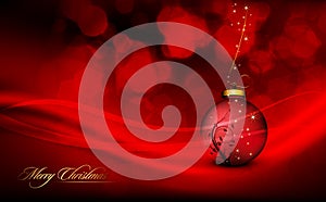 Deep Red Christmas Greeting with Floral Globe