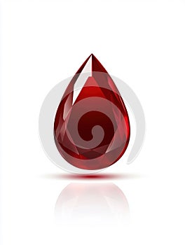 Deep Red Drop-Shaped Gem Isolated on White Background