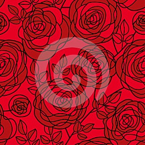 Deep red passion rose flowers seamless pattern