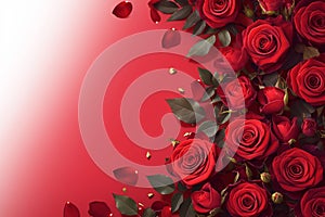 Deep romance Valentines day background with red roses and hearts