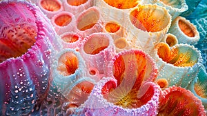 Deep sea coral reefs. Surreal Organic Coral Form with various colors and tubular shapes