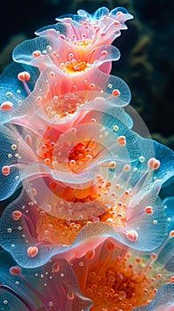 Deep sea coral reefs. Surreal Organic Coral Form with various colors and tubular shapes