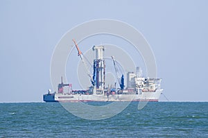 Deep sea drill ship on anchorage