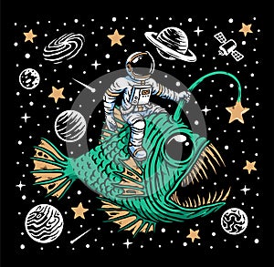 Deep sea fish and astronaut illustration