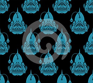 Deep sea fish pattern seamless. Angler background. vector texture