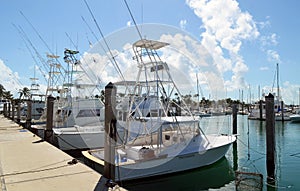 Deep sea fishing boats docked at a key biscayne marina