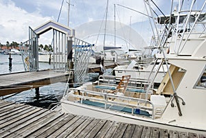 Deep sea fishing boats moored at the port of Aruba