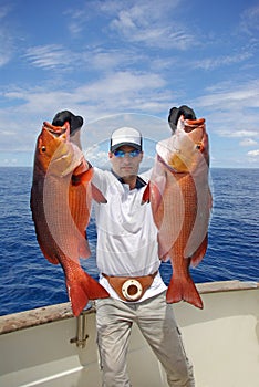 Deep sea fishing. Catch of fish. Red snapper