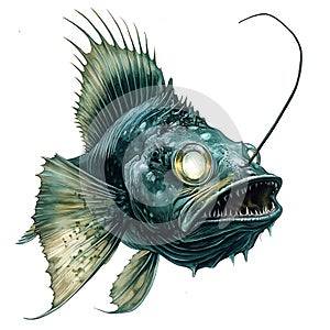 Deep Sea Monster Fish with Glowing Eyes and Sharp Teeth