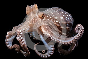 deep-sea octopus, with its arms and tentacles in motion, swimming through the depths