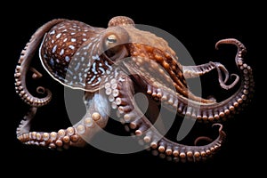 deep-sea octopus, with its arms and tentacles in motion, swimming through the depths