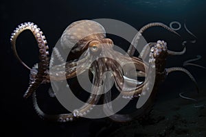 deep-sea octopus kraken's tentacles creeping up from the depths