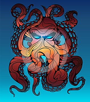 Deep-sea octopus. Vector illustration