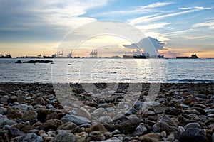 Deep sea port and cargo ship view and Coastal in Chonburi Province