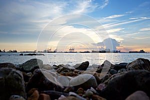 Deep sea port and cargo ship view and Coastal in Chonburi Province