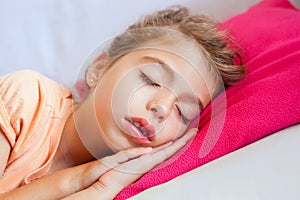 Deep sleeping children girl closeup portrait