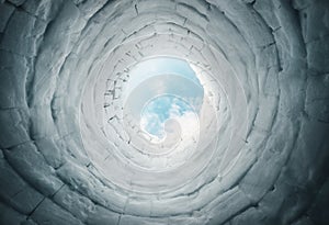 Deep Snowy well bottom sky view , Zakopane , Poland