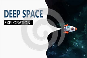 deep space exploration banner spacecraft on nebula