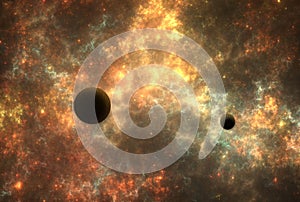 Deep space nebula with planets photo