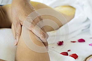 Deep tissue massage closeup view. Charming lighting