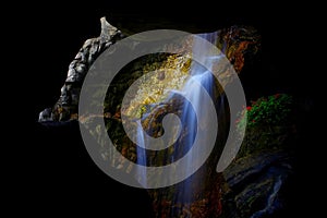 Deep underground cave waterfall in hong kong