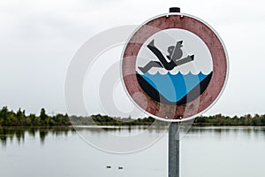 Deep water warning sign near Augsburg, Germa