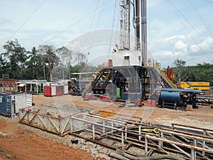Deep well land rig in Indonesia drilling operations.