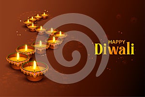 Deepawali diya on Happy Diwali Holiday background for light festival of India