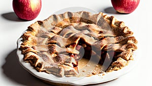 Deepdish Vegan Apple Pie Isolated On White Background. Generative AI