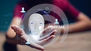 Deepfake concept matching facial movements. Face swapping or impersonation photo