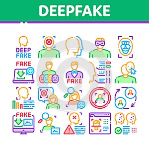 Deepfake Face Fake Collection Icons Set Vector photo
