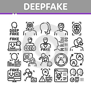 Deepfake Face Fake Collection Icons Set Vector photo