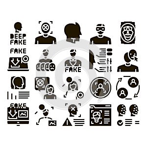 Deepfake Face Fake Glyph Set Vector photo