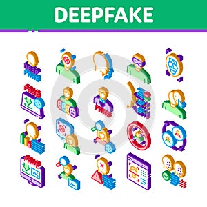 Deepfake Face Fake Isometric Icons Set Vector photo