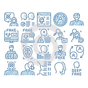 Deepfake Face Fake icon hand drawn illustration photo
