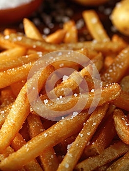 Deepfried French fries seasoned with sea salt, a classic fast food dish photo
