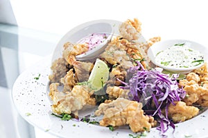 deepfried tempura seafood modern fusion gourmet food cuisine meal