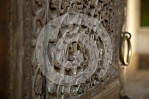 Deeply carved elm door from Khiva