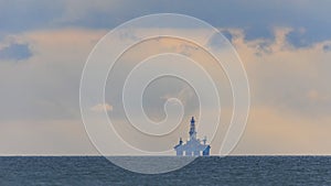 Deepwater oil platform on the horizon at sea