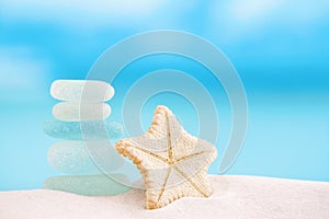 deepwater rare starfish with sea glass ocean , beach and seascape