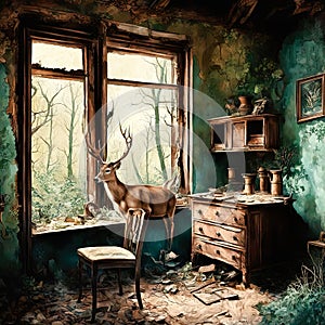 Jeleň v opustený dom 