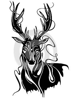 Deer animal art illistration black and white