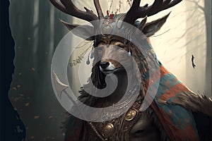 Deer animal portrait dressed as a warrior fighter or combatant soldier concept. Ai generated photo