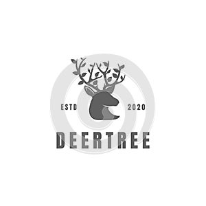 Deer Antler Horn Tree Leaf Leaves Logo Design Vector