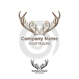 Deer antler illustration logo vector template with cotton design