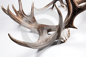 Deer antlers close-up on a white background. Generative AI