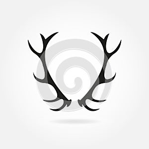 Deer antlers. Horns icon. Black silhouette of antlers in retro style. Vector illustration