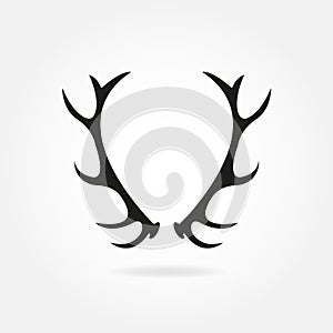 Deer antlers. Horns icon. Black silhouette of antlers in retro style. Vector illustration photo